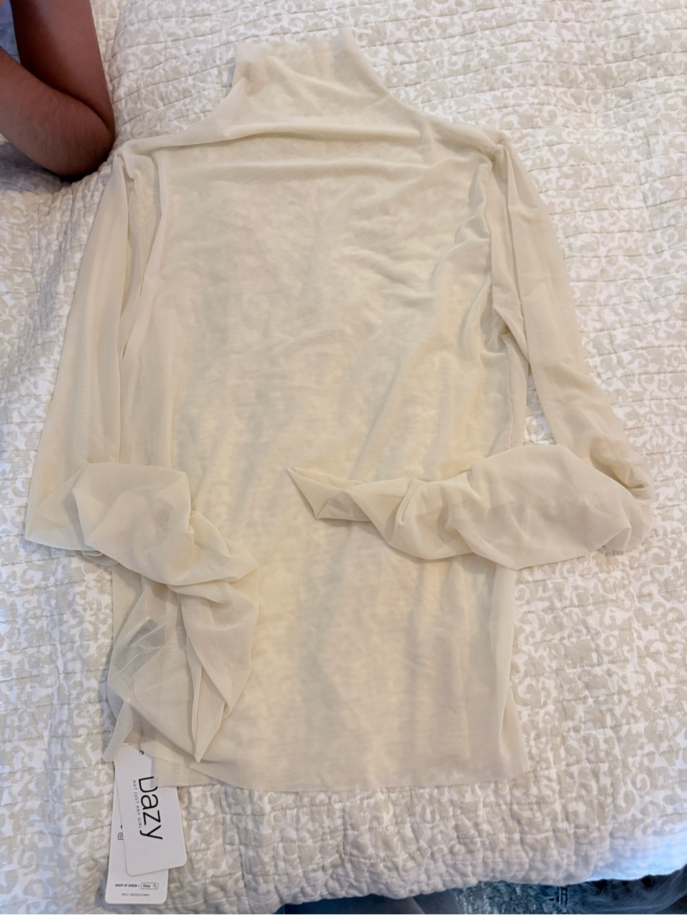 Mesh Long-Sleeve Top in Cream